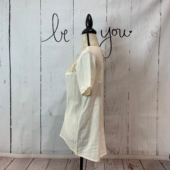 Sundance Sequined Clotilde Tee Small XS Ivory - Picture 6 of 9